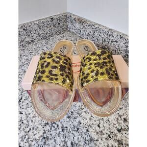 Super Jack Clear Gold Rhinestone Cougar Print Sandals